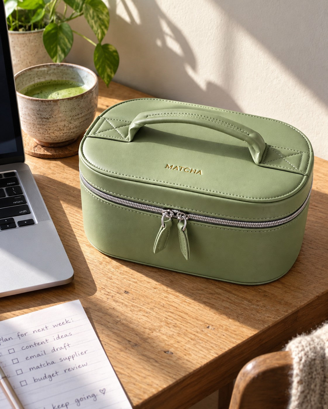 Whiskway matcha case in a work setting